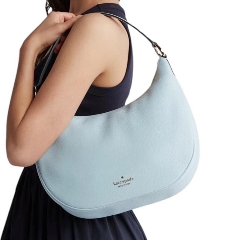 Kate Spade Womens Frosty Sky Pebbled Leather Large Weston Hobo Bag